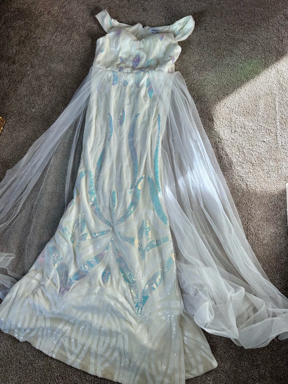 Iridescent Sequin Gown with Sheer Cape